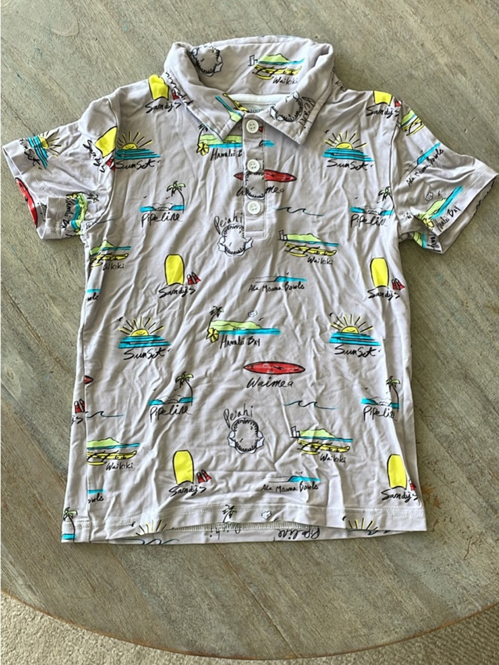 Coco Moon - Boys Short-Sleeve Polo in Light Gray with Surf Spot names
